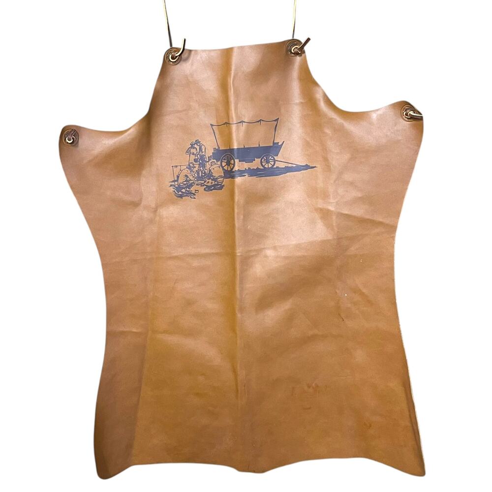 Vintage Faux Leather Western Apron Wagon Scene Wall Hanging Decor